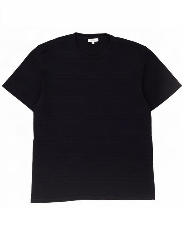 Reiss Mens T-Shirt Top Medium Navy Blue Pinstripe Cotton