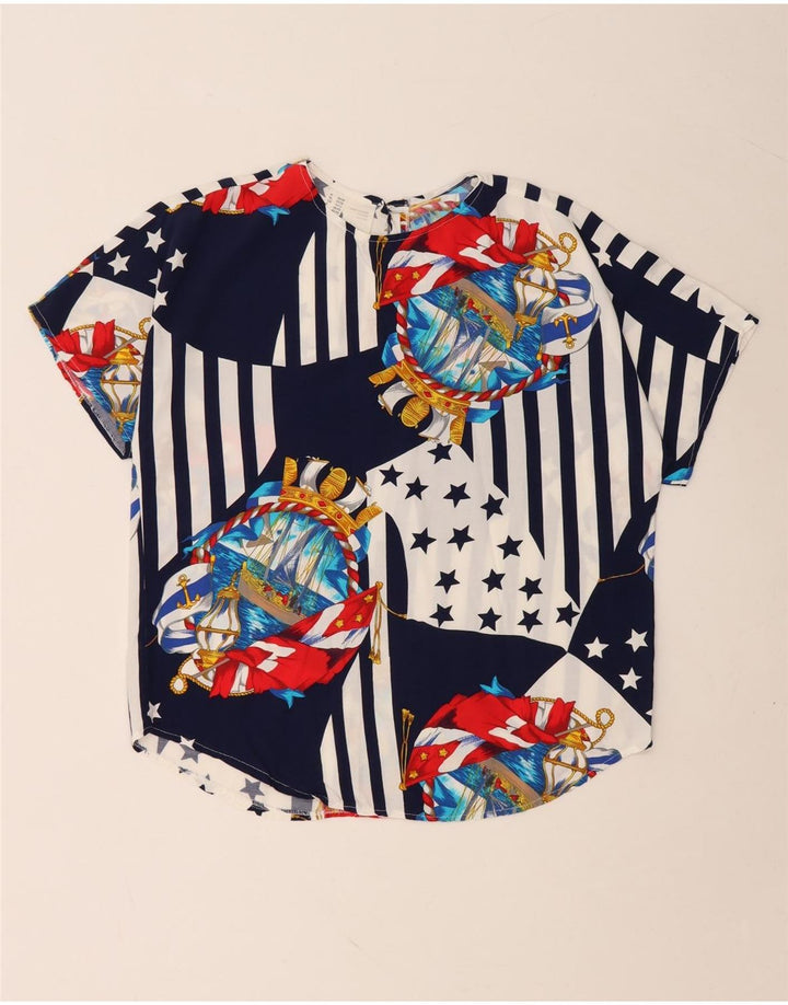 Bluză pentru femei VINTAGE Marea Britanie 10/12 Mediu Bleumarin Colorblock