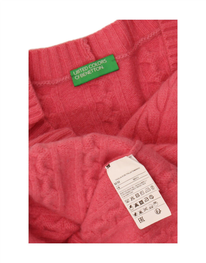 Pulover cardigan crop pentru femei BENETTON UK 14 Lână roz mediu