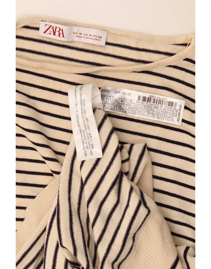 Top femeie Zara cu mânecă lungă UK 14 Medium Bej, viscoză cu dungi