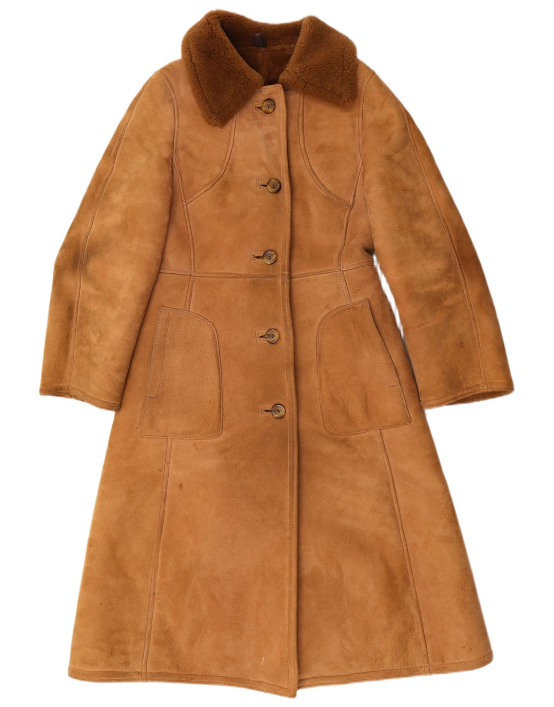 Palton din shearling pentru femei Julian Vard UK 12 piele maro medie
