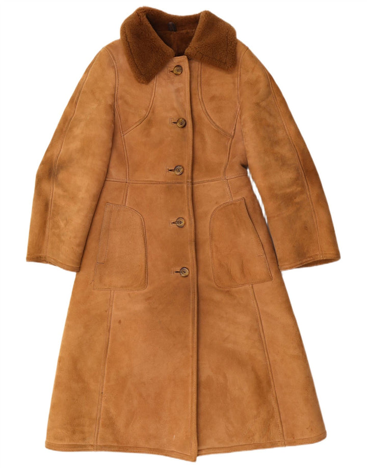 Palton din shearling pentru femei Julian Vard UK 12 piele maro medie