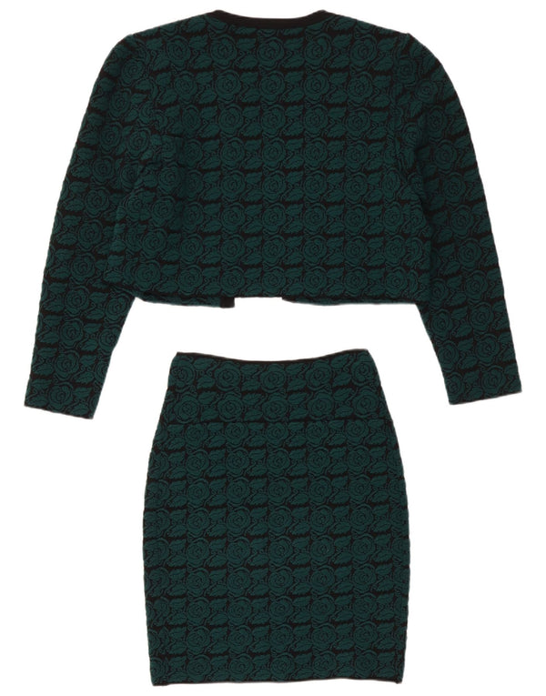 Set de fuste supradimensionate 2 piese tricot vintage pentru femei UK 8 mic W28 verde floral