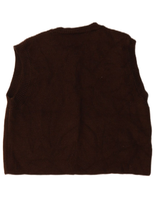 Zara Womens Crop Sleeveless Cardigan Sweater UK 14 Medium Brown Wool