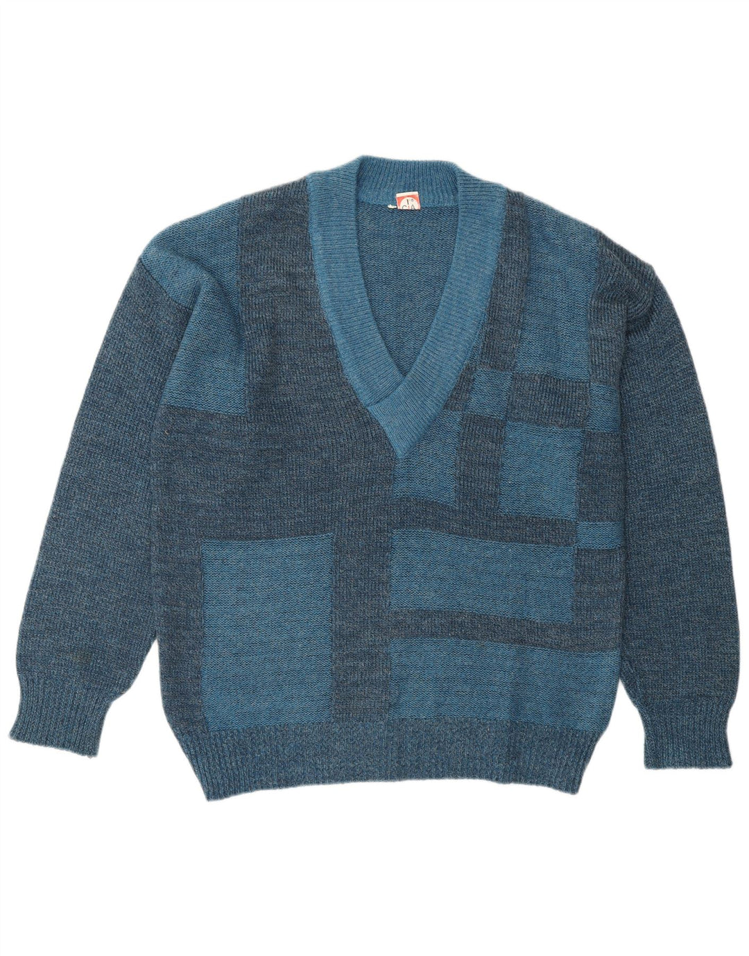 Pulover VINTAGE pentru bărbați cu decolteu în V IT 50 Medium Blue Geometric Poliacrilic