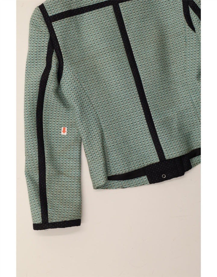 KAREN MILLEN Womens Crop Blazer Jacket UK 8 Small Turquoise Striped Vintage Karen Millen and Second-Hand Karen Millen from Messina Hembry 