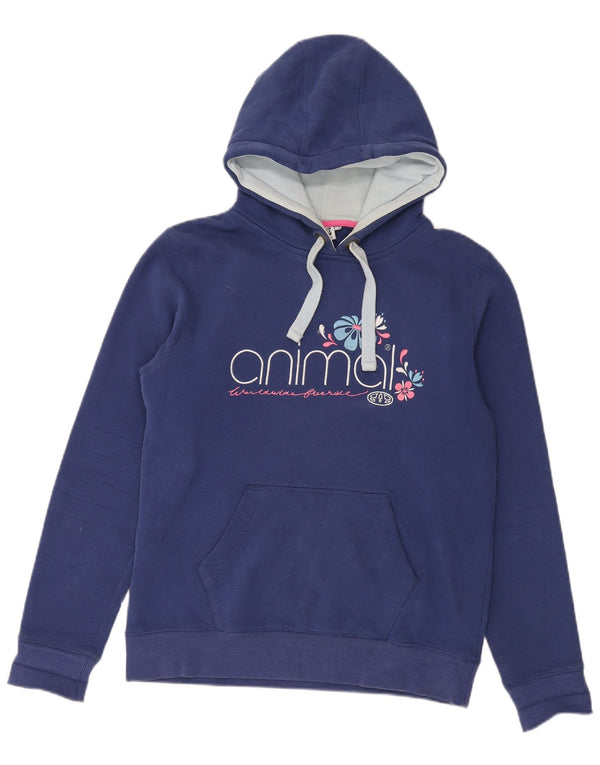 Pulover cu glugă cu grafic pentru femei Animal UK 14, mare, albastru, bumbac