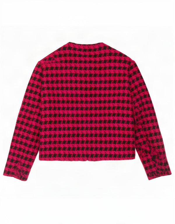 Jachetă Bolero Vintage pentru femei cu mâneci 3/4 IT 42 Lână Roz Mediu Houndstooth