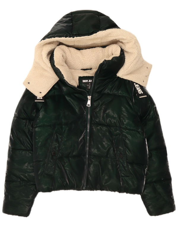 Jachetă căptușită supradimensionată cu glugă pentru femei Dkny UK 10 Poliester verde mic