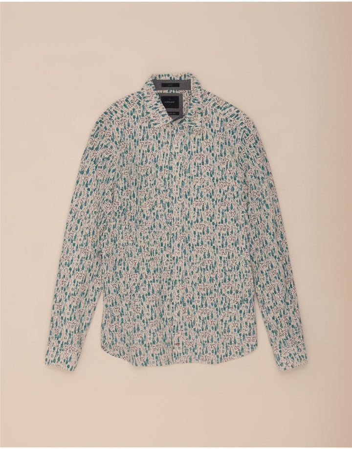 White Stuff Cămașă Slim Fit pentru bărbați cu model abstract, bumbac albastru mic