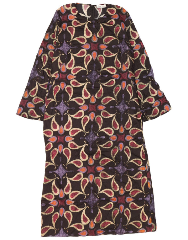 Rochie Maxi cu mânecă lungă pentru femei Zara UK 18 XL Poliester negru Paisley