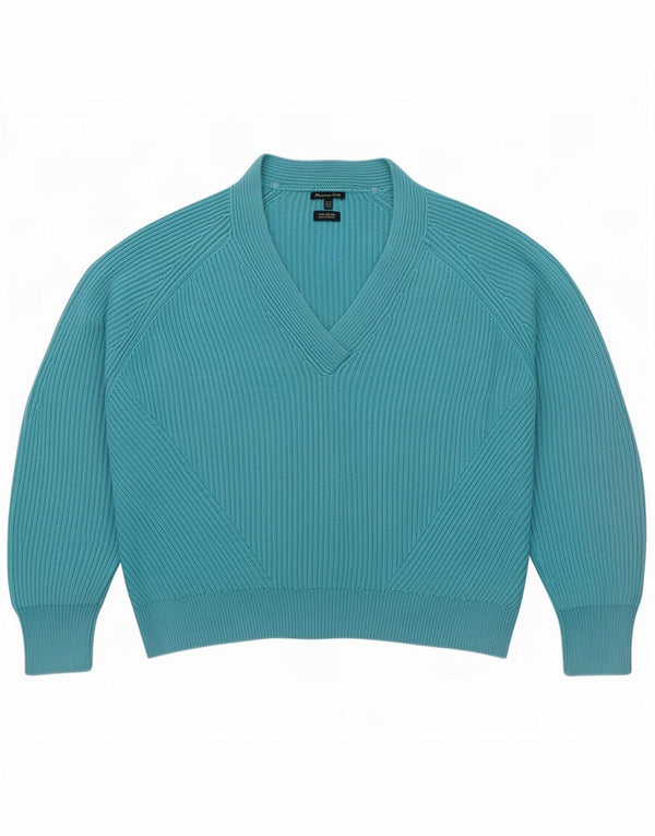 Pulover de damă Massimo Dutti cu decolteu în V supradimensionat, UK 14, albastru mediu