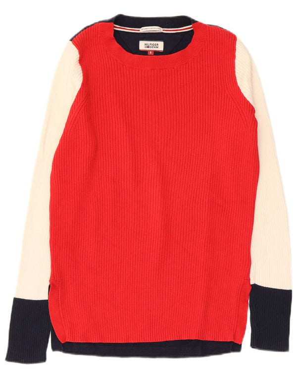 Tommy Hilfiger Womens Boat Neck Jumper Sweater UK 10 Small Red Colourblock