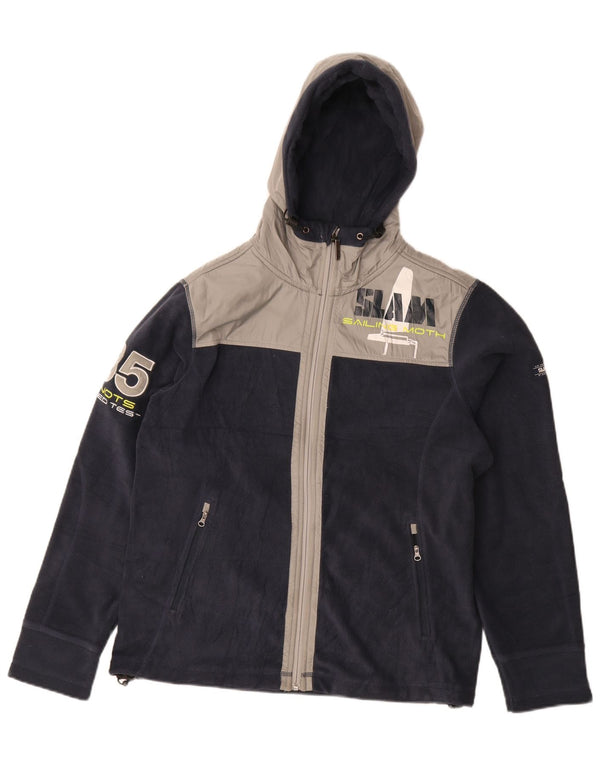 Slam Mens Hooded Graphic Fleece Jacket UK 38 Medium Navy Blue Colourblock