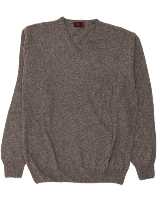 Pulover pentru bărbați Kappa cu decolteu în V, 3XL, lână de miel gri