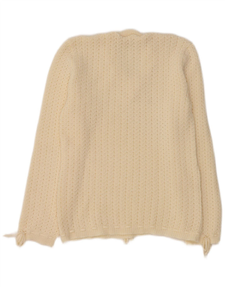 VINTAGE Pulover cu decolteu în V pentru femei UK 12 Medium Off White