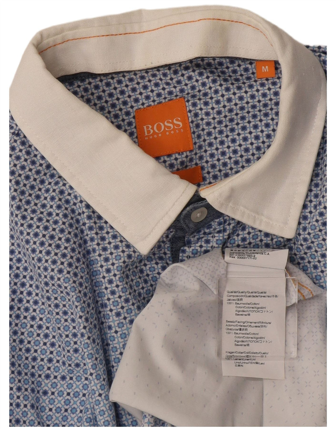 Cămașă pentru bărbați Hugo Boss, bumbac geometric, albastru mediu