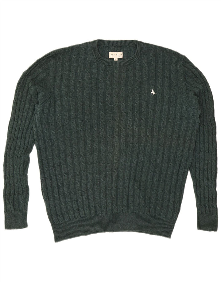 Pulover Jack Wills pentru bărbați, cu gât crew, lână verde medie