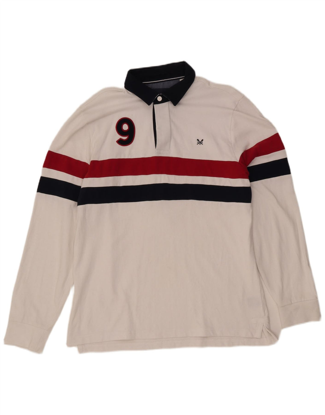 CREW CLOTHING Tricou polo grafic rugby pentru bărbați, mare, alb, bloc de culoare