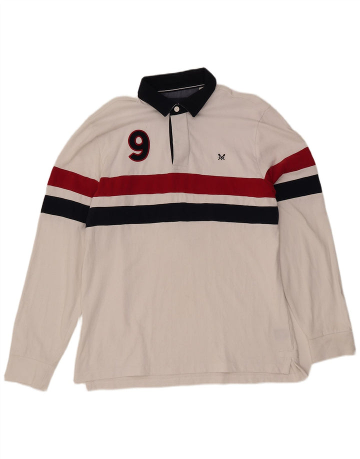 CREW CLOTHING Tricou polo grafic rugby pentru bărbați, mare, alb, bloc de culoare