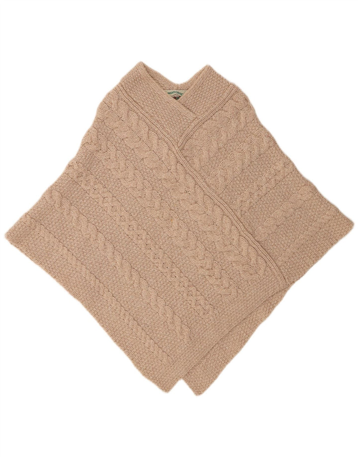 Pulover poncho supradimensionat pentru femei Aran Crafts UK 10 mic, bej, lână merinos