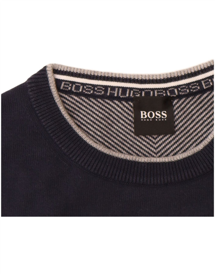 Pulover pentru bărbați HUGO BOSS, cu gât crew, bumbac mare, albastru bleumarin