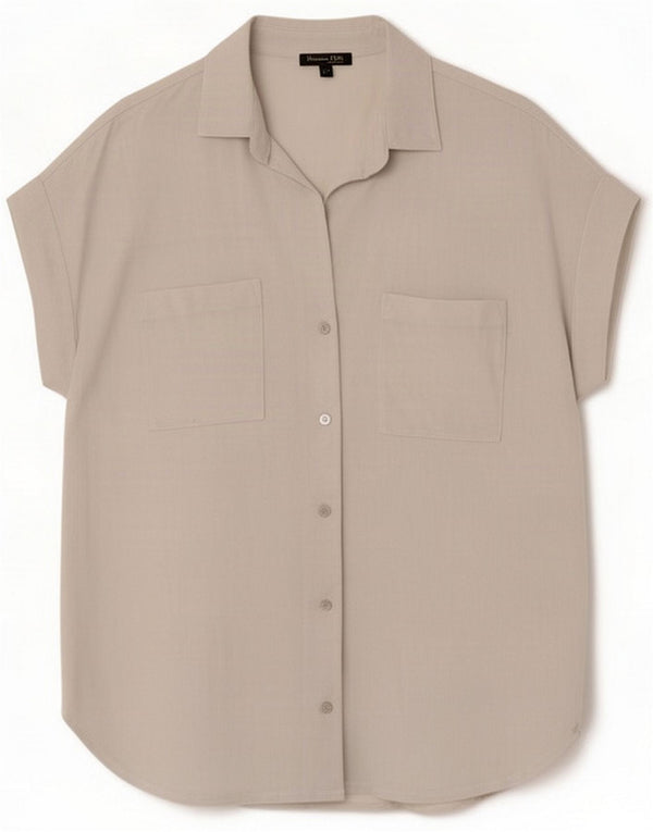 Massimo Dutti Bluză de cămașă supradimensionată cu mânecă scurtă pentru femei UK 14 Medium Blue