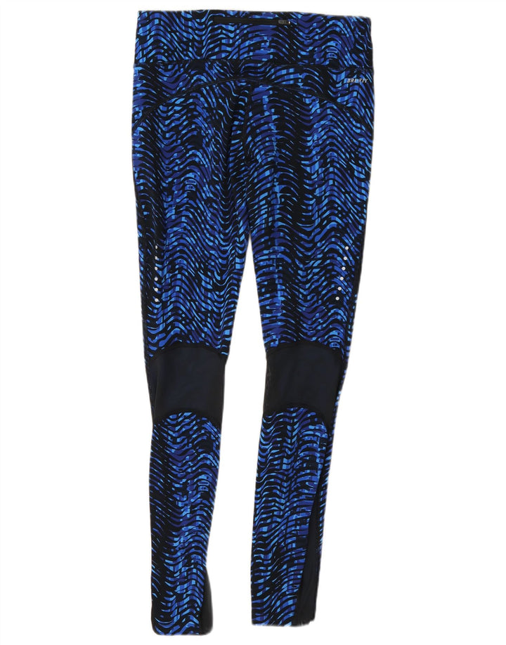 Leggings Nike Womens Dri Fit Abstract Pattern UK 12 Medium Blue Chevron