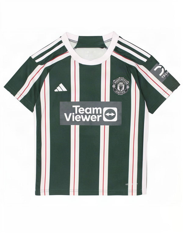 Tricou grafic Adidas pentru băieți Manchester United Top 10-11 ani cu dungi verzi