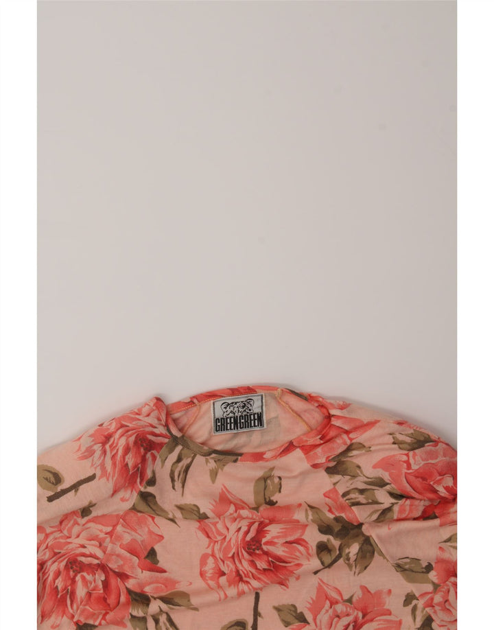 VINTAGE Womens Boat Neck Jumper Sweater IT 42 Medium Pink Floral Polyester Vintage Vintage and Second-Hand Vintage from Messina Hembry 