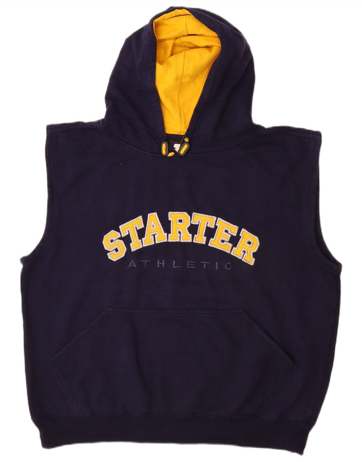 STARTER Pulover cu glugă fără mâneci cu grafic pentru bărbați, bumbac mare, albastru bleumarin