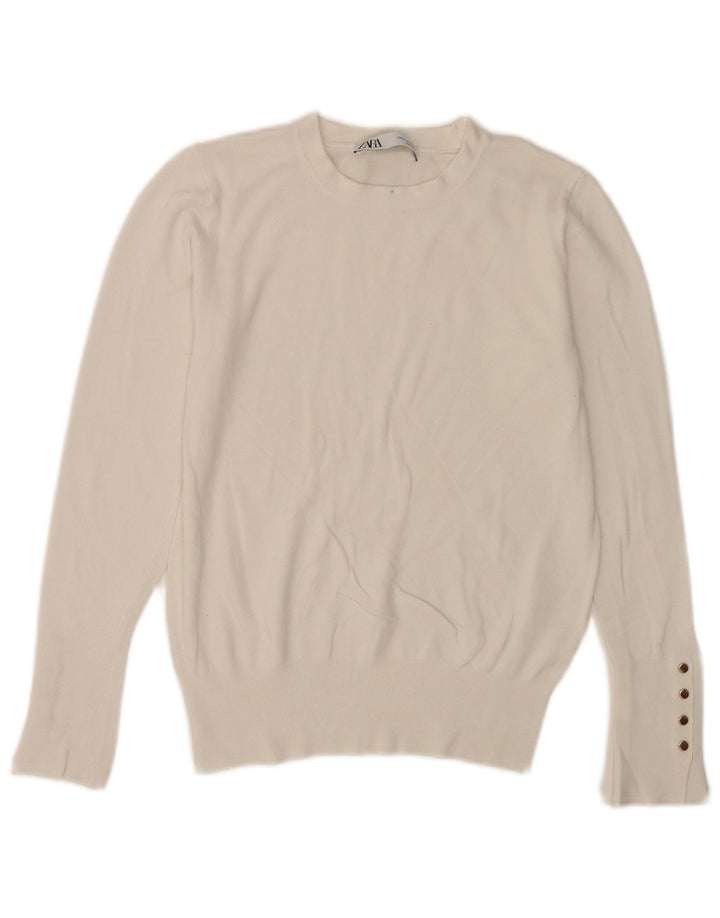 Pulover pentru damă Zara, cu gât turnut, alb mediu, UK 12