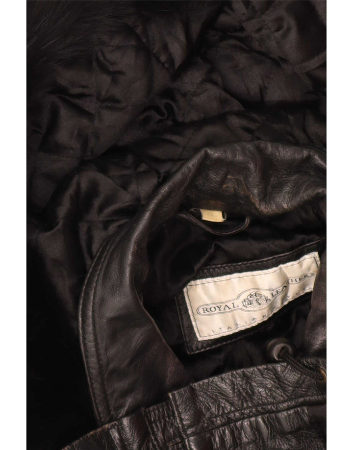 Jachetă de piele supradimensionată pentru femei cu glugă de epocă IT 44 Medium Black