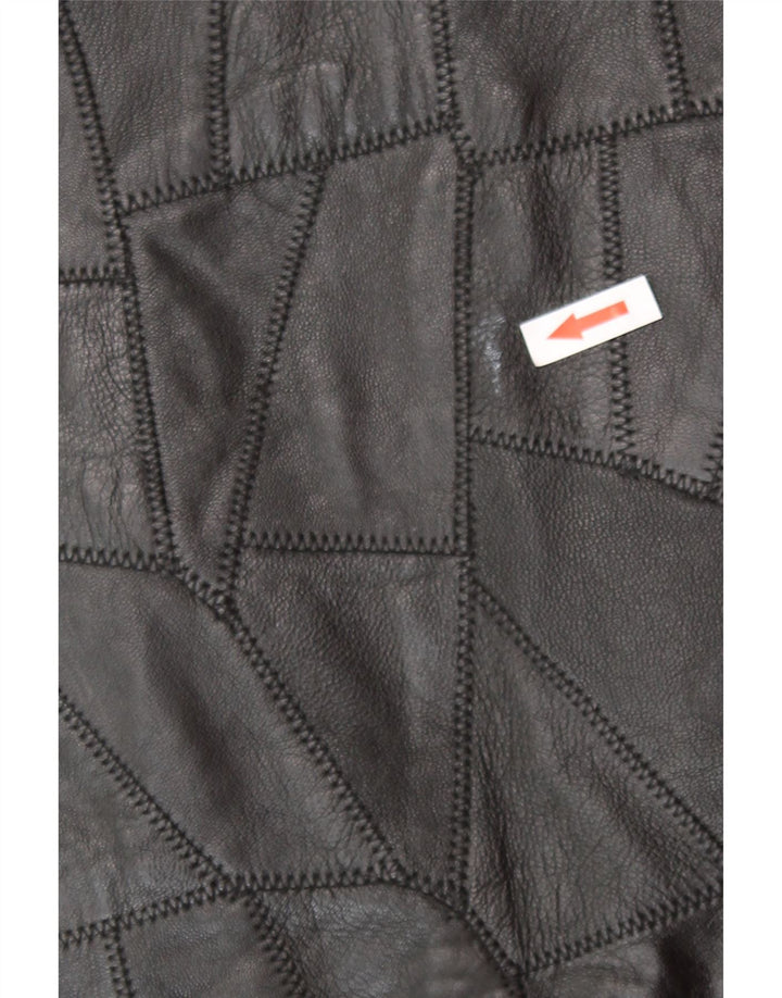 Vestă din piele vintage pentru femei, 2XL, neagră, motociclist cu mozaic