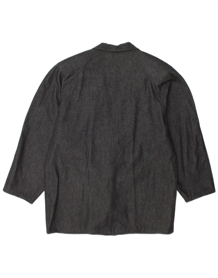 VINTAGE Womens Denim 1 Button Blazer Jacket UK 14 Large Grey