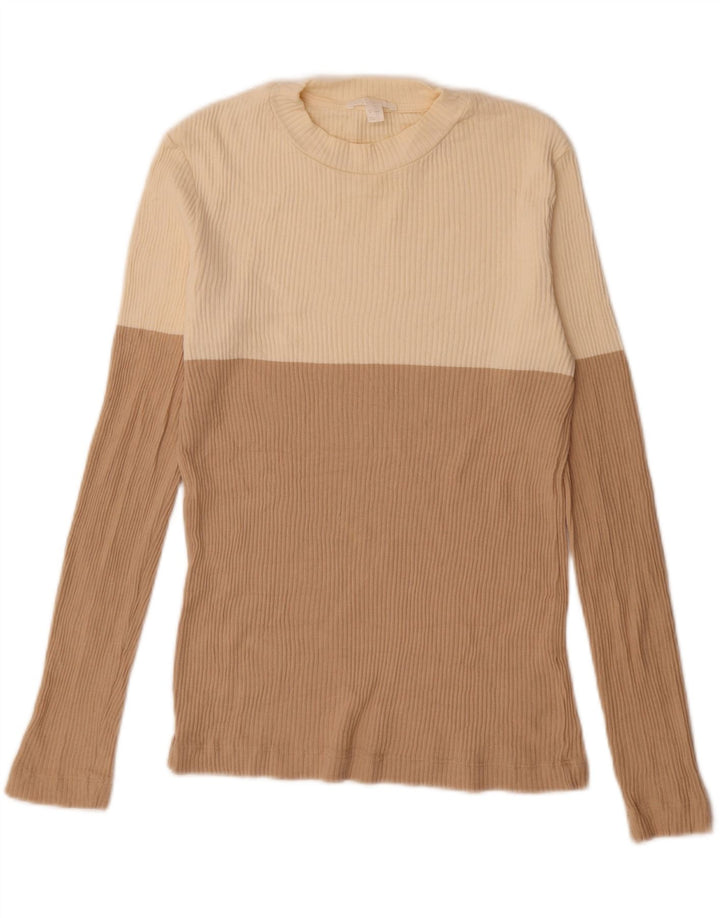 Cos Top pentru femei cu mânecă lungă UK 12 Medium Beige Colorblock Bumbac