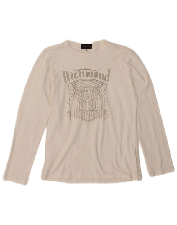 Richmond Mens Graphic Top Long Sleeve Small White Cotton