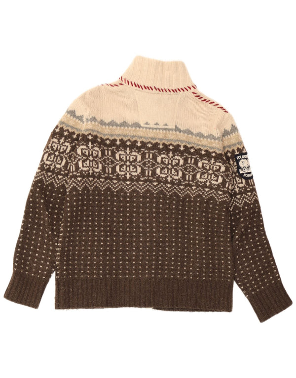 Pulover cardigan Napapijri pentru femei UK 14, maro mediu, lână de miel Fair Isle