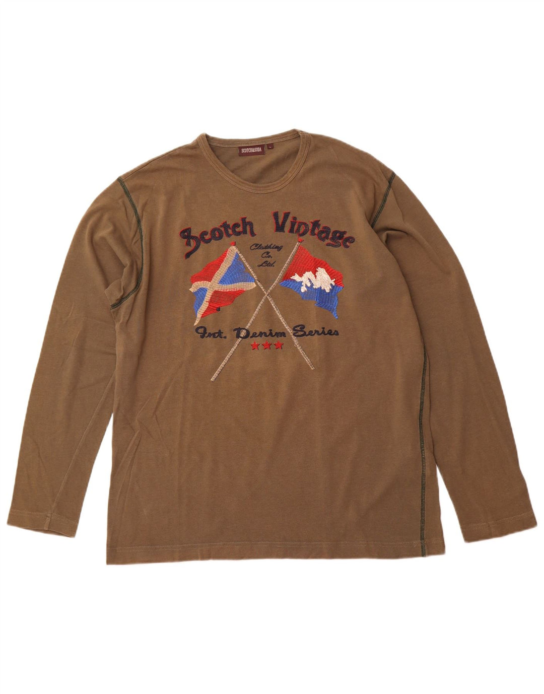 SCOTCH & SODA Top grafic pentru bărbați cu mânecă lungă, bumbac kaki mare