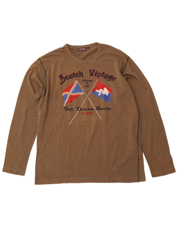 SCOTCH & SODA Top grafic pentru bărbați cu mânecă lungă, bumbac kaki mare