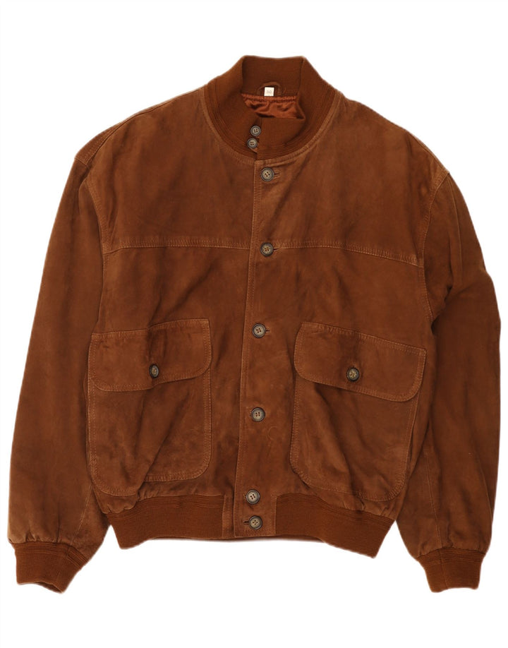 Bomber vintage pentru bărbați din piele intoarsa IT 50 mare maro din piele