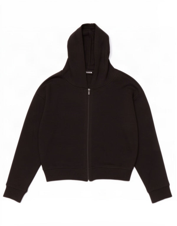 Pulover Zara pentru femei Crop Zip Hoodie UK 14 Medium Black Viscose