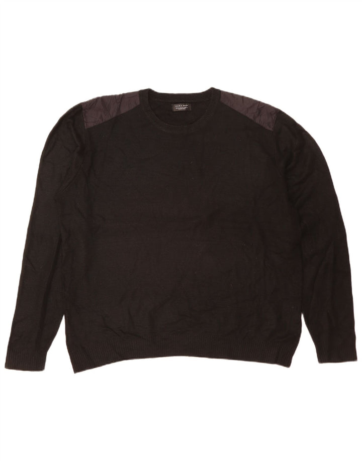 Pulover pentru bărbați Zara, cu decolteu, XL, negru, acrilic