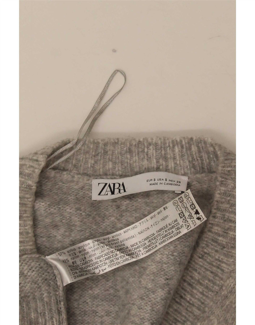 Pulover pentru bărbați Zara, cu decolteu în V, mic, gri acrilic