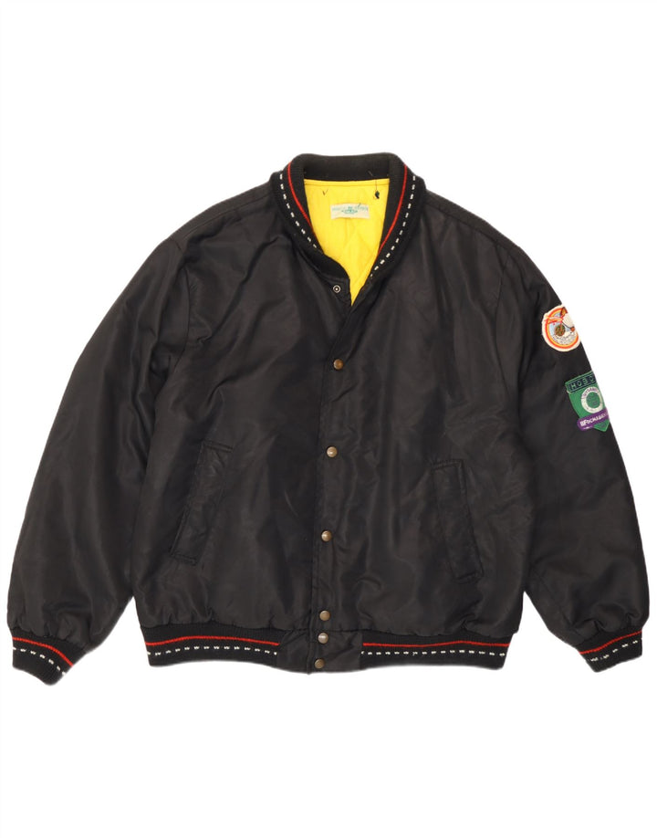 Jachetă bomber căptușită vintage pentru bărbați UK 40, mare, neagră, poliamidă