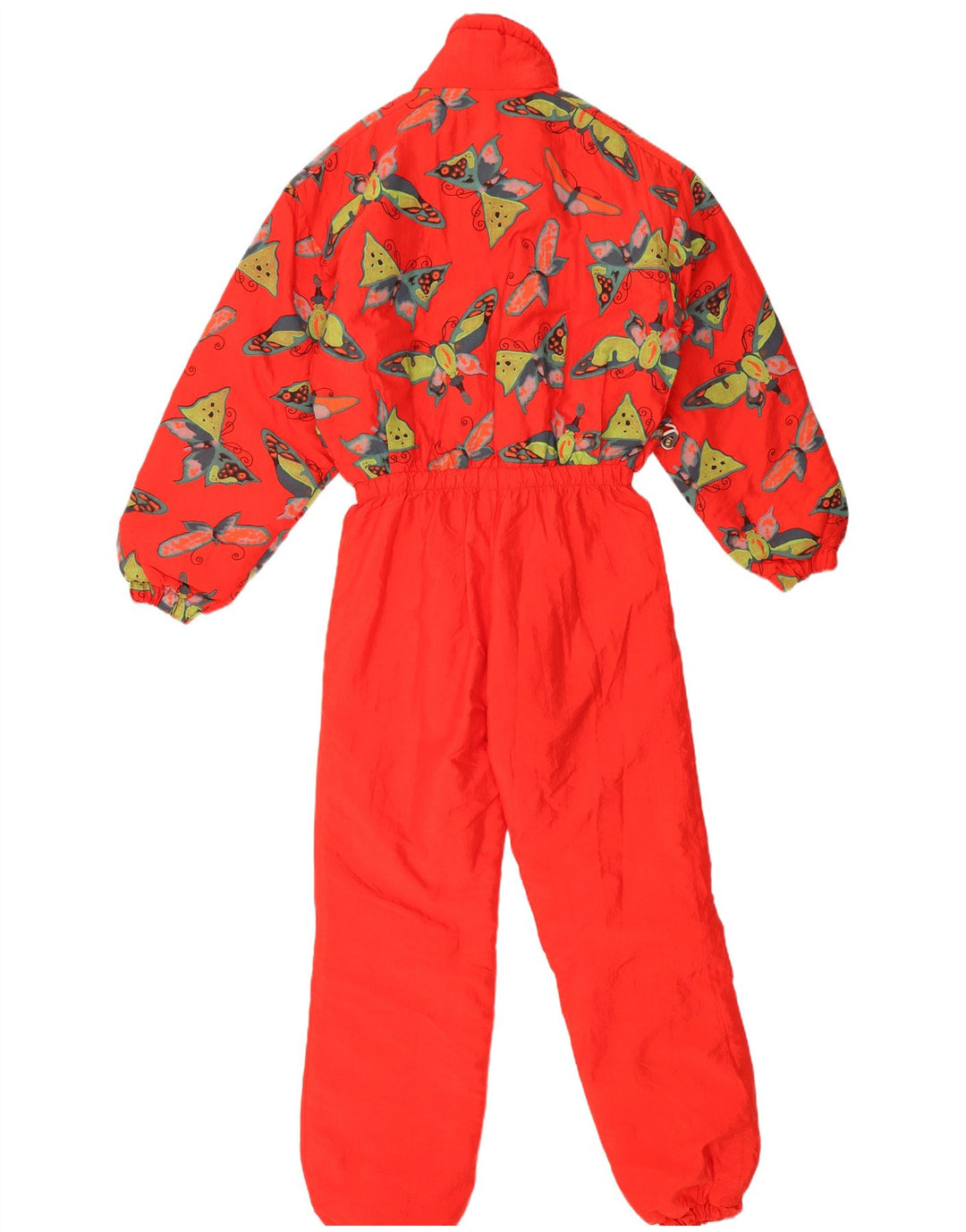 Salopetă de schi vintage pentru femei, cu model abstract, UK 14 Fluture roșu mediu