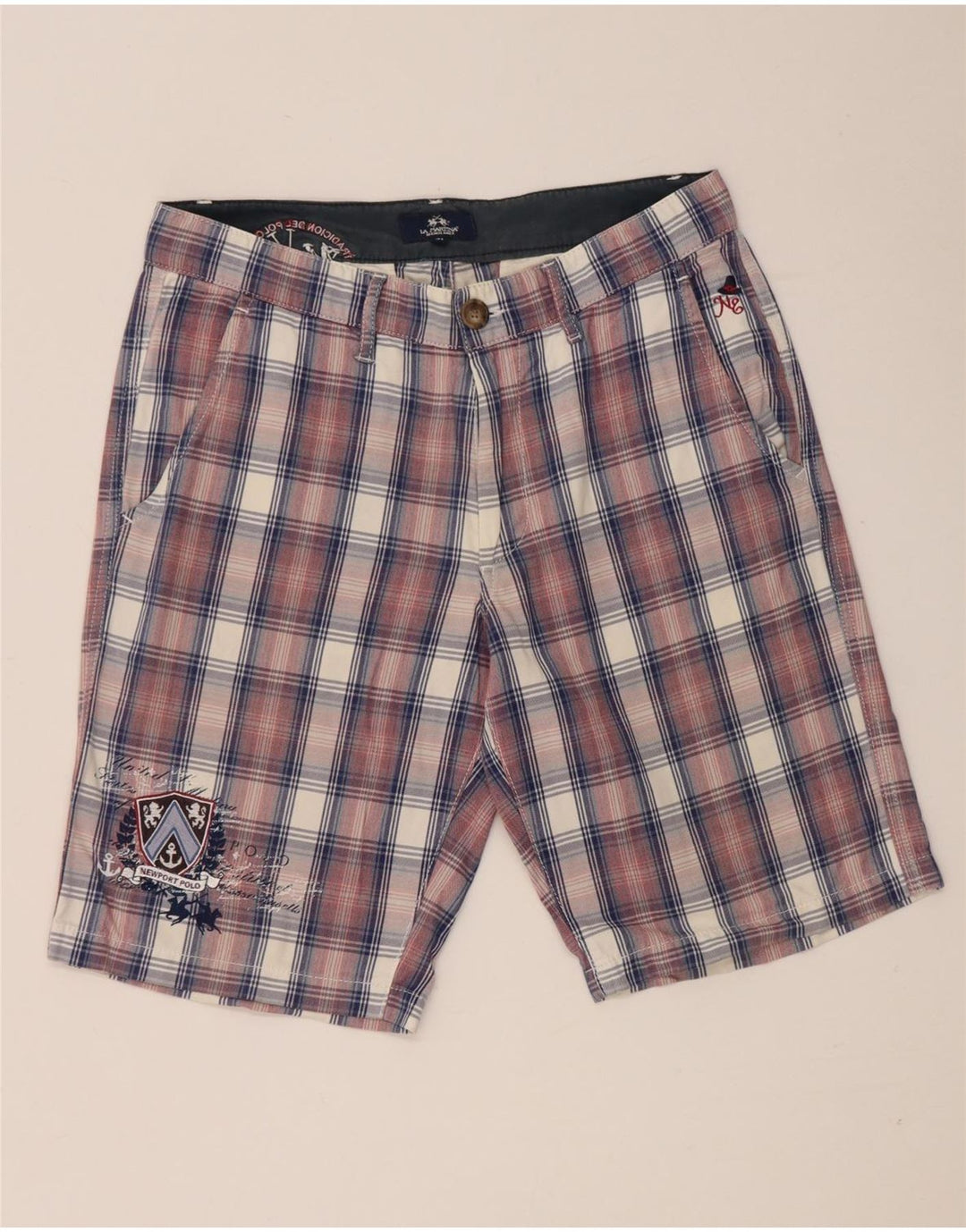 Pantaloni scurți chino pentru bărbați La Martina W31, bumbac cu carouri roșii medii