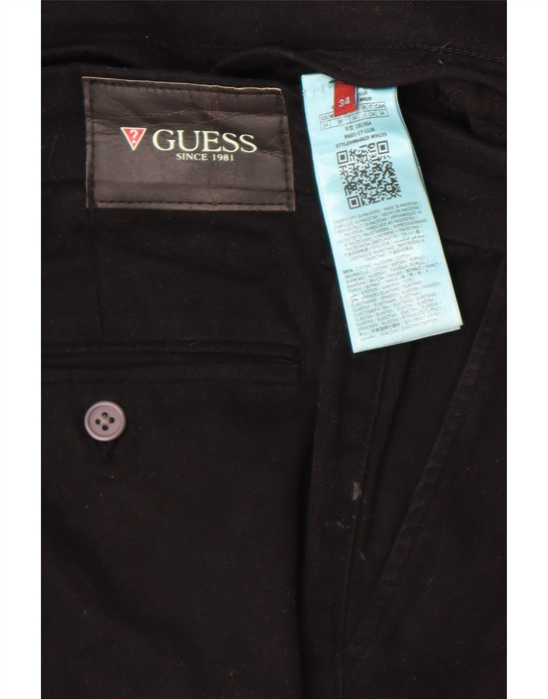 Pantaloni chino slim pentru bărbați Guess L34 L32 bumbac negru