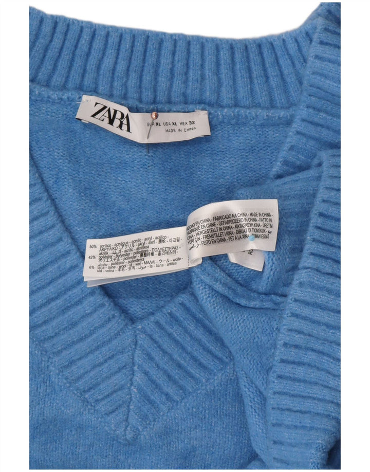 Pulover de damă ZARA supradimensionat cu decolteu în V, UK 18 XL, albastru acrilic