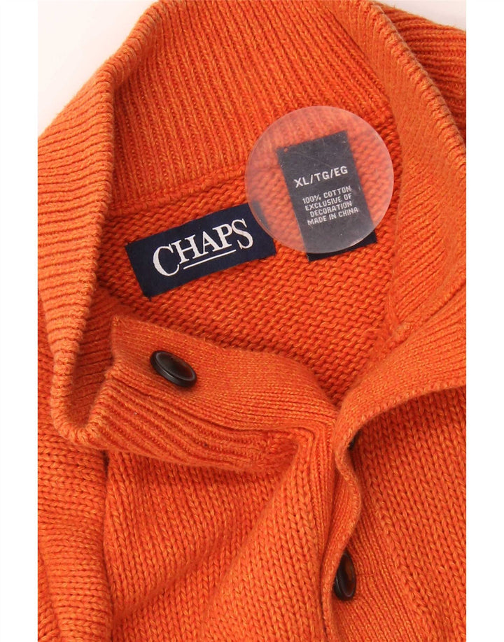 Pulover pentru bărbați Chaps, cu gât cu nasturi, XL, bumbac cu dungi portocalii